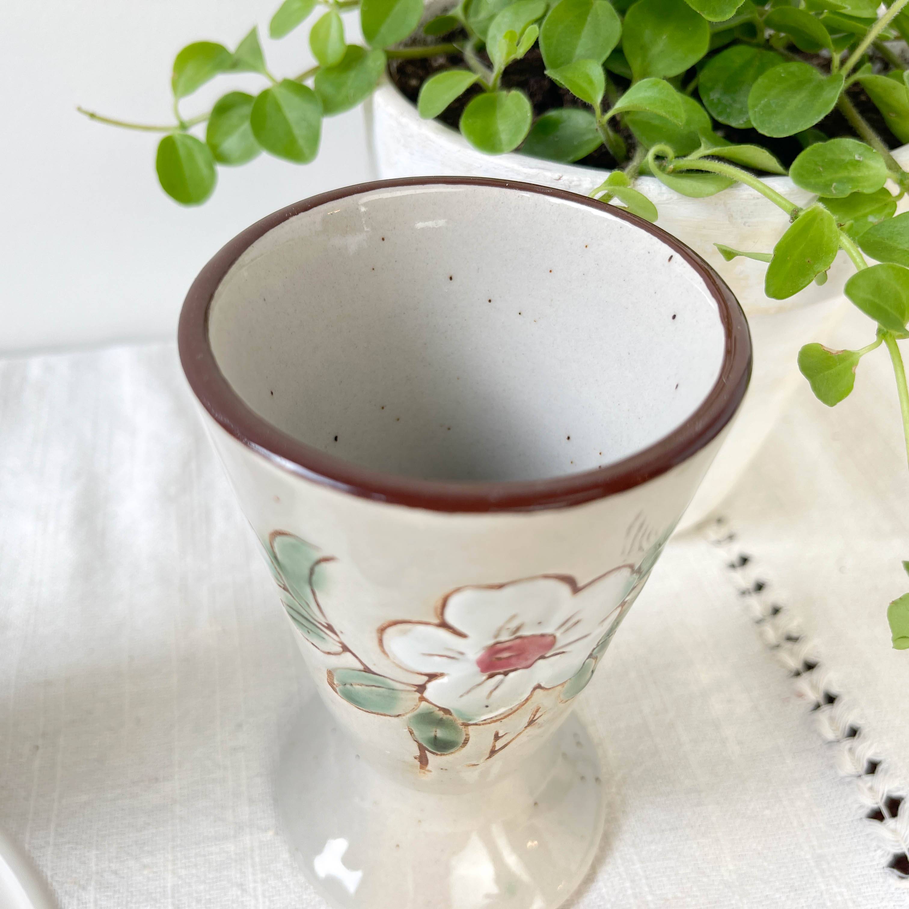 5 vintage stoneware Mazagrans with floral pattern Made in Korea 1980