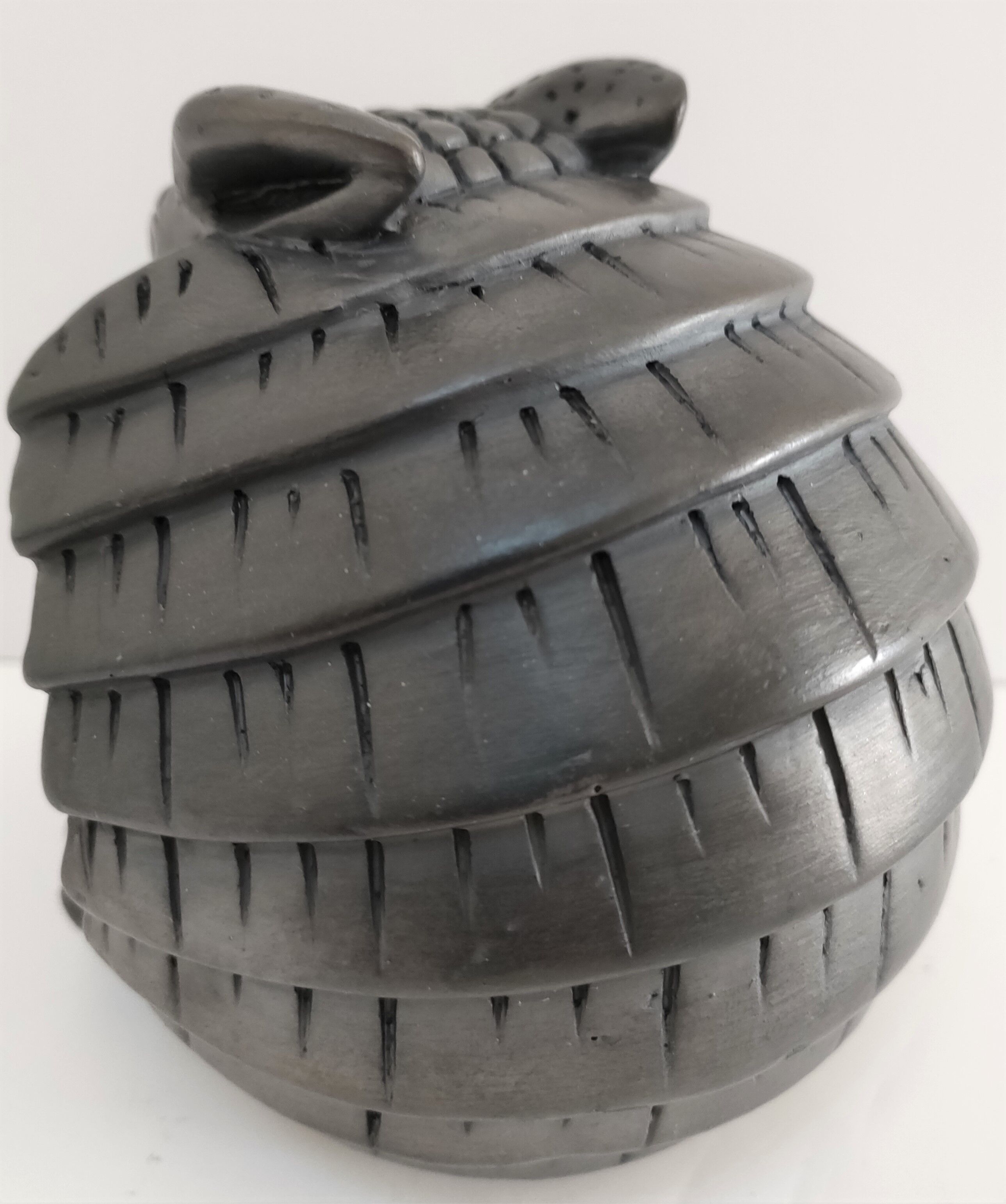 Zoomorphic ashtray armadillo black ceramic signed