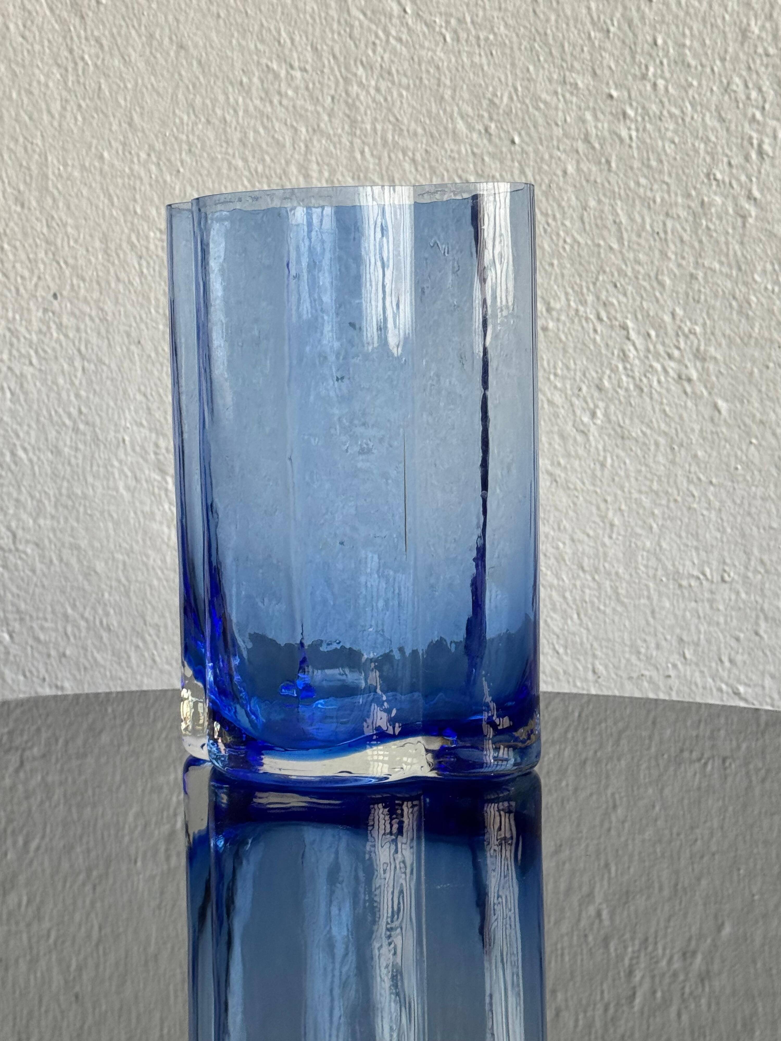 Mid century Murano Vase, Blue shaped Glass, 1960's