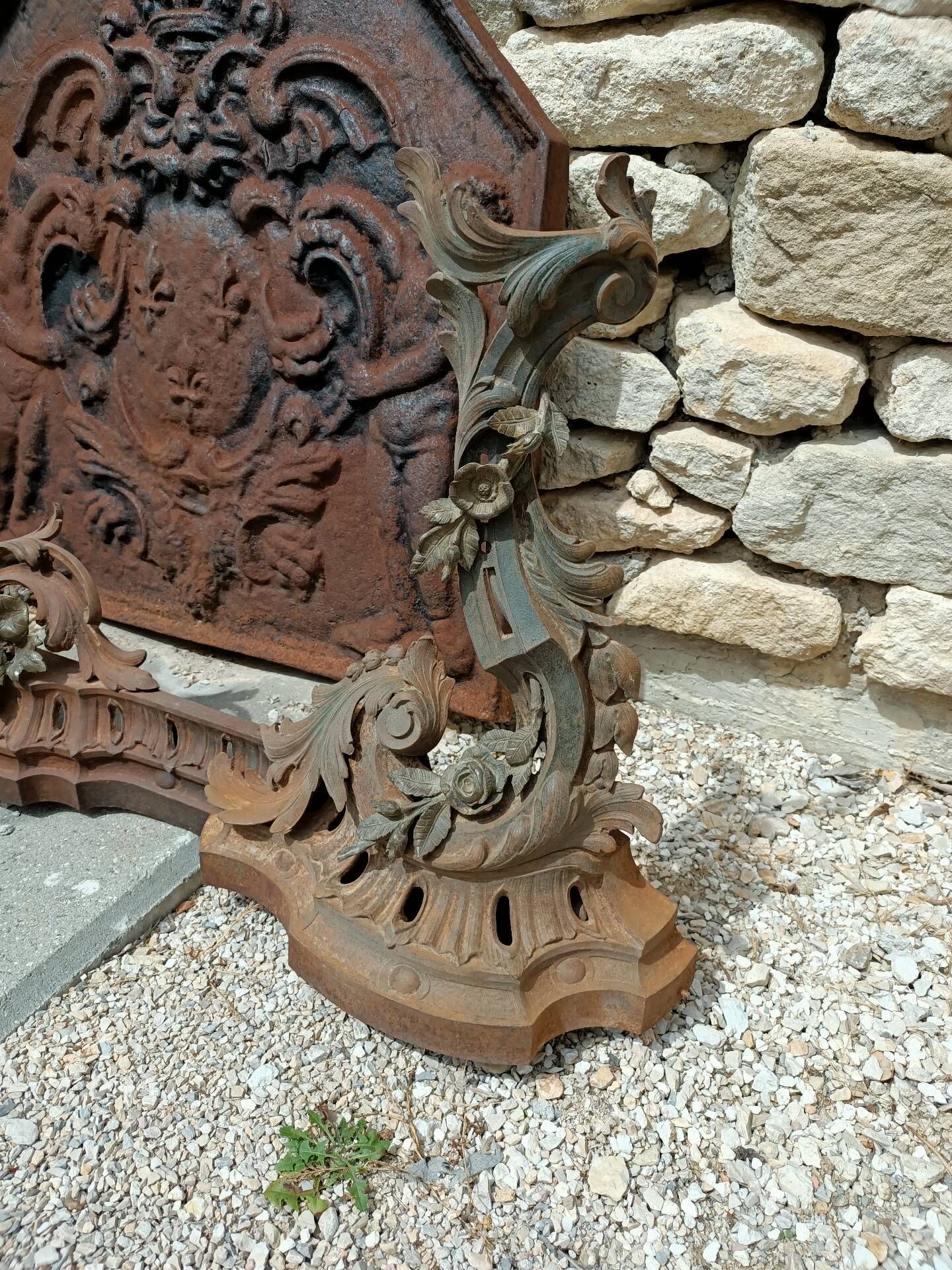Superb Louis XV Bronze Fireplace Front with Roses 46cm / 114-150cm - 14