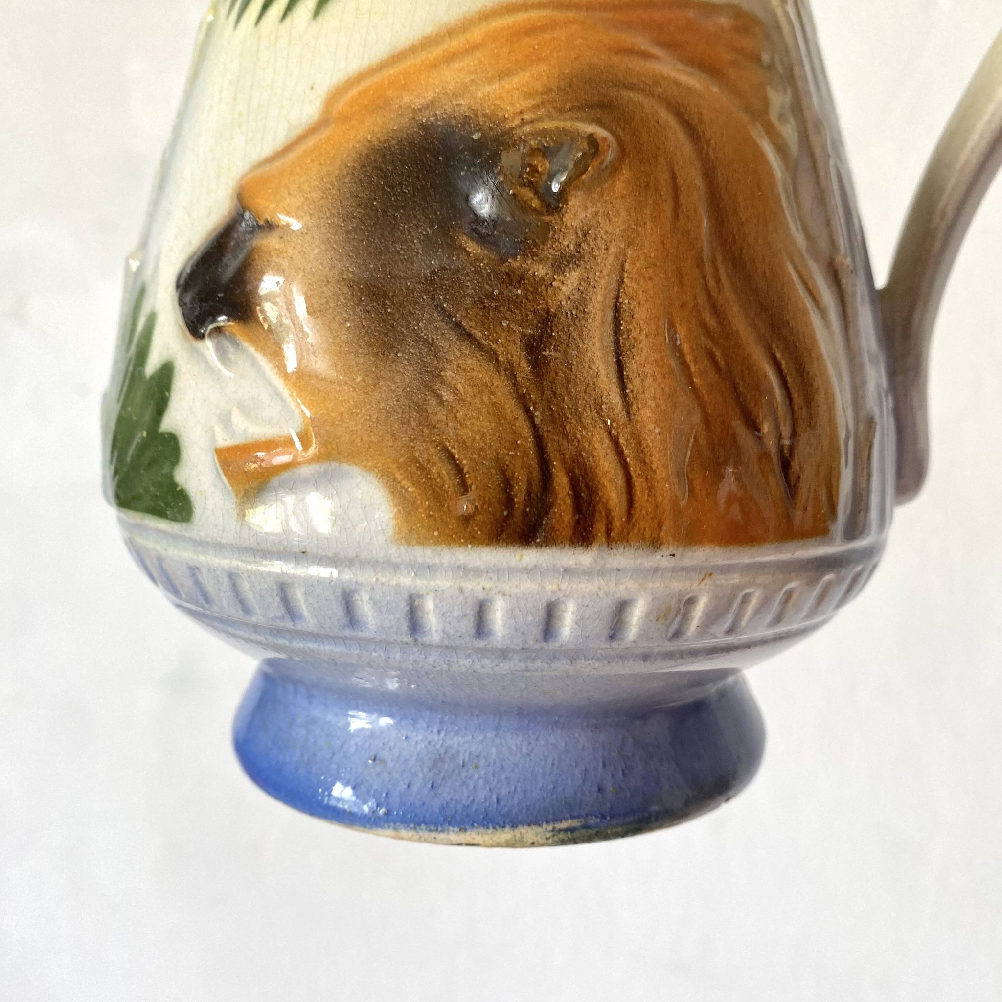 Art Deco pitchers in assorted barbotine lion Poët Laval