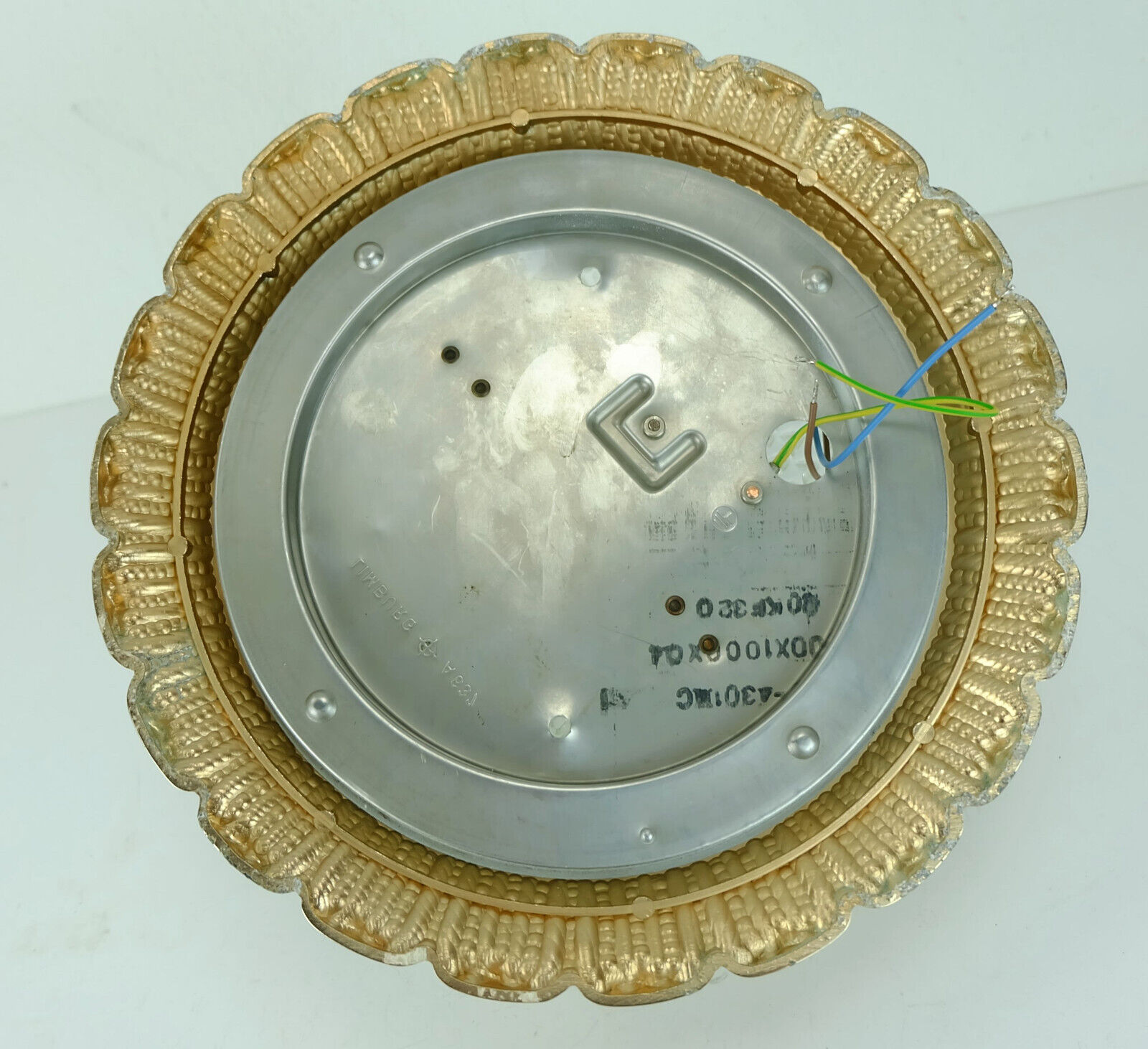 Plafonnier en verre vintage limbourg a 637 aluminium doré texturé 1970