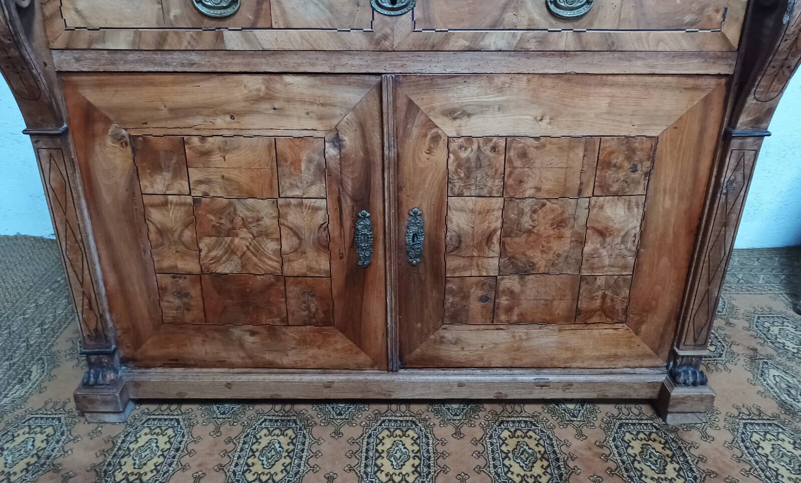 Biedermeier buffet in precious wood marquetry and ebony