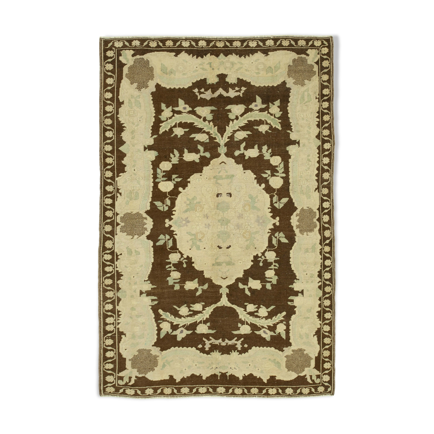 1960s handmade oriental beige carpet 148 cm x 228 cm