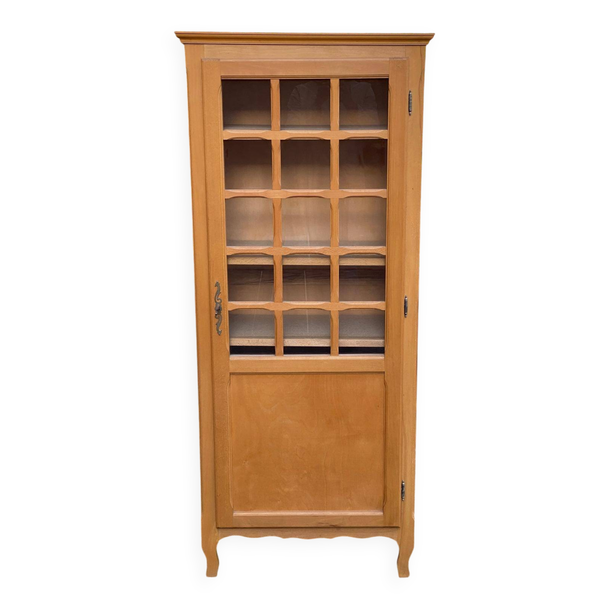 Parisian glass-fronted wardrobe in light wood from the 1960s.