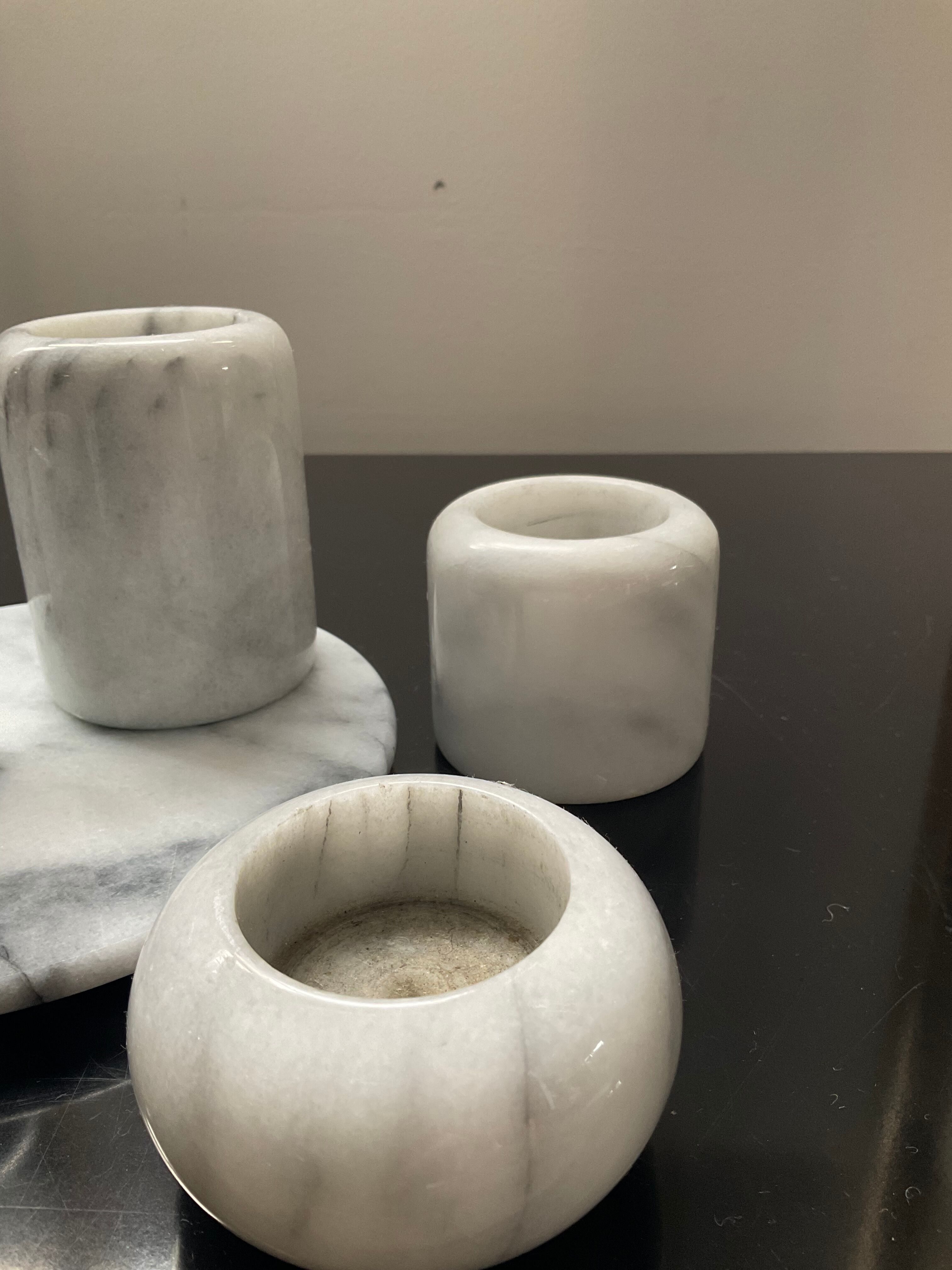 Series of 4 vintage candle holders in Carrara marble