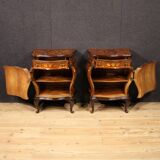 Pair of Louis XV style inlaid Lombard bedside tables
