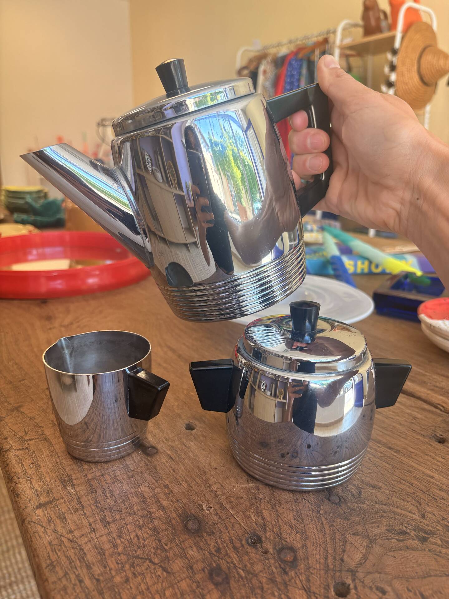 ☕ Vintage Art Deco tea set – Saint Louis in pure copper and
