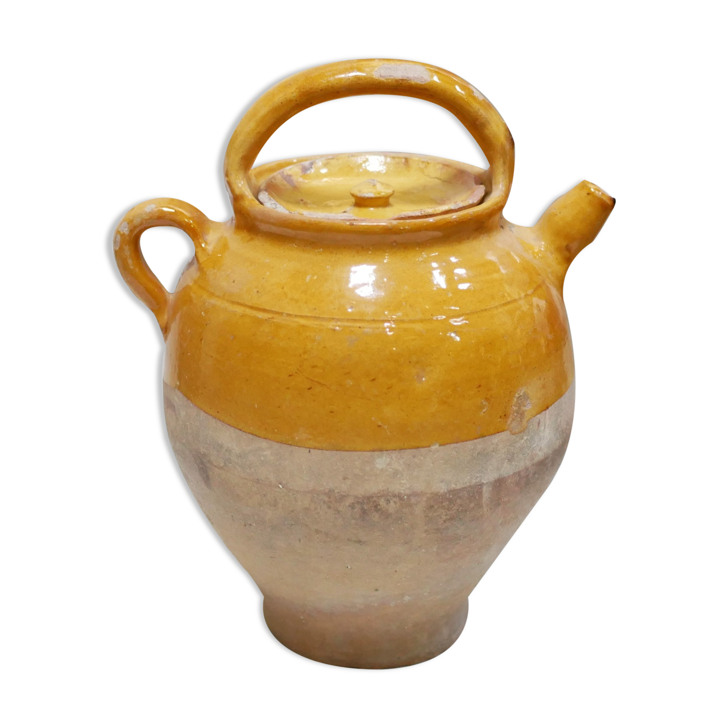 Old gargoulette pot in glazed terracotta