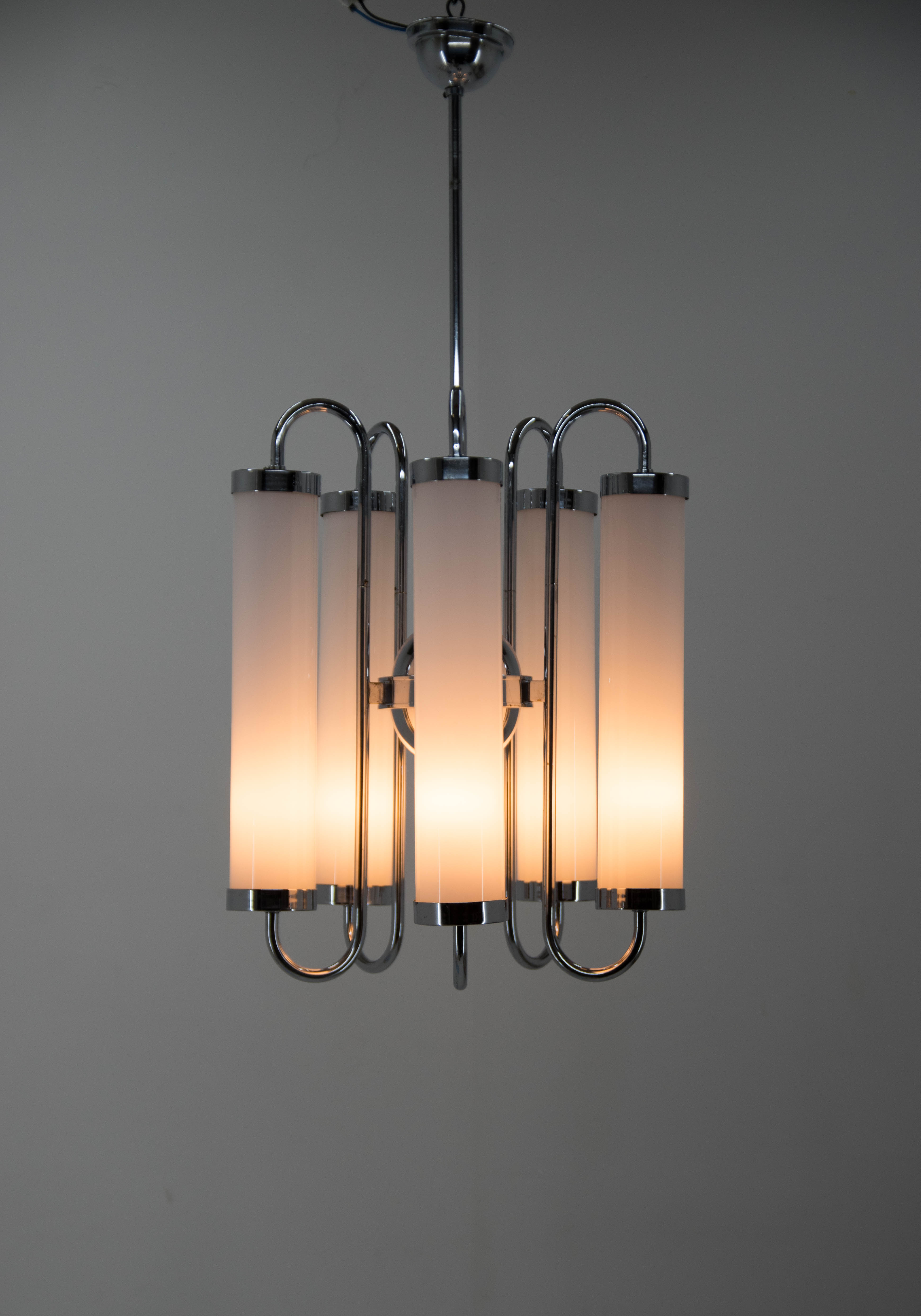 5-flamming tubular bauhaus chandelier, 1930s
