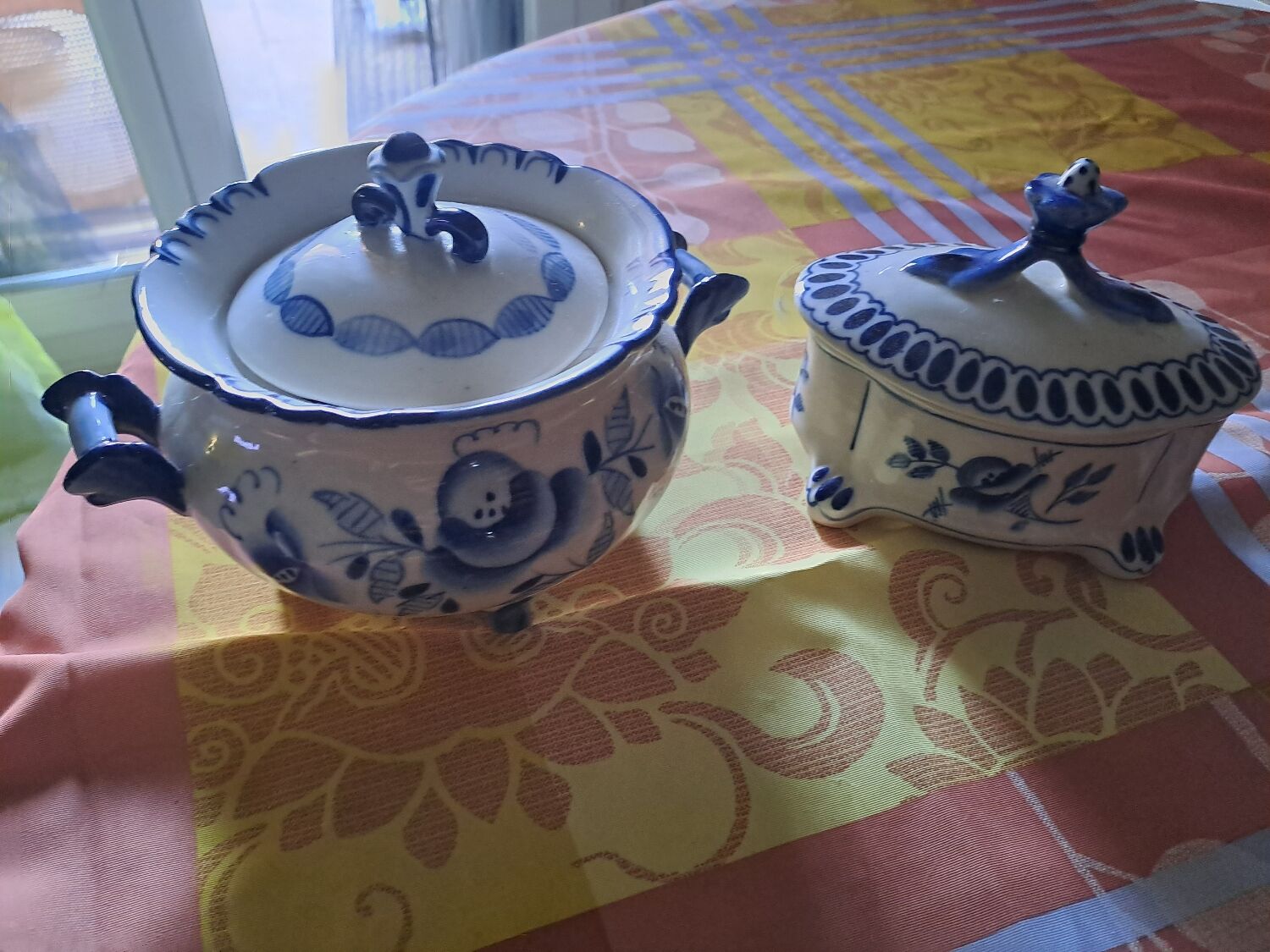 Vintage Gzhel porcelain sugar bowl