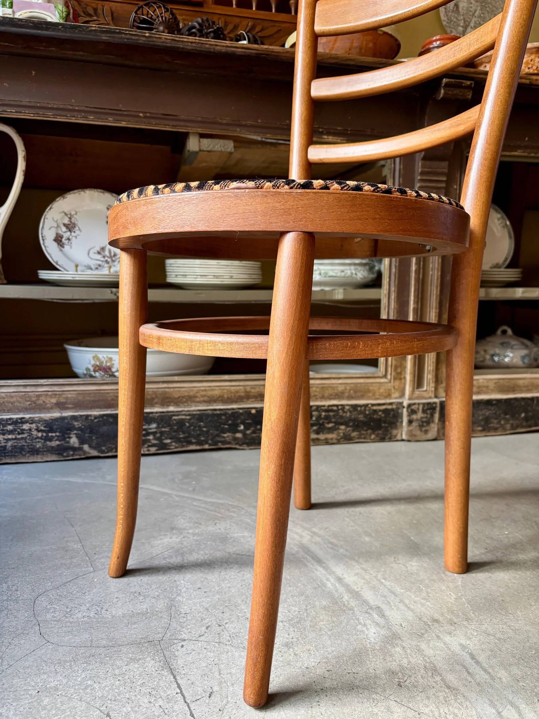 Baumann bistro chair in beech and orange and black geometric cotton