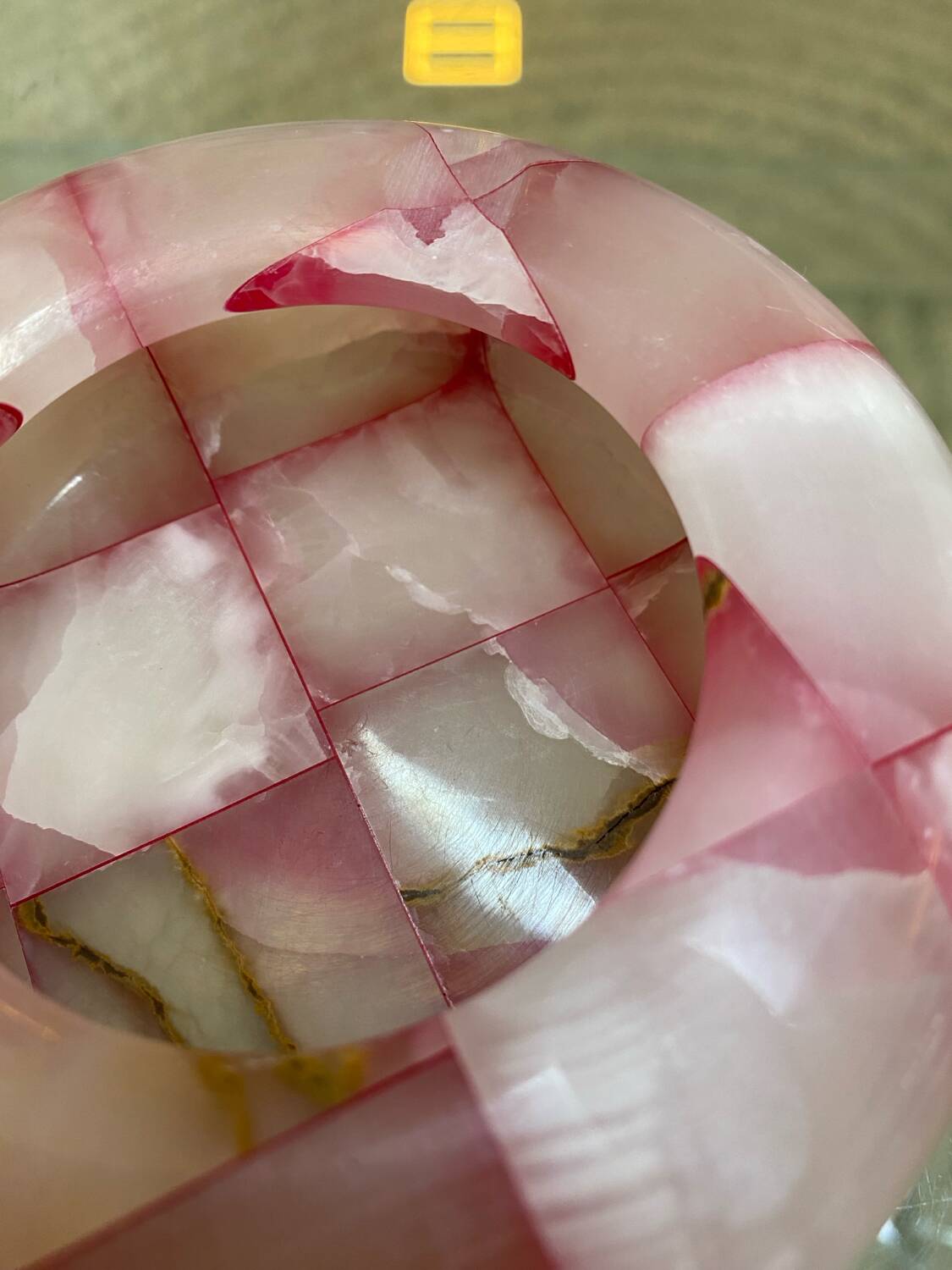 Pink and white onyx ashtray