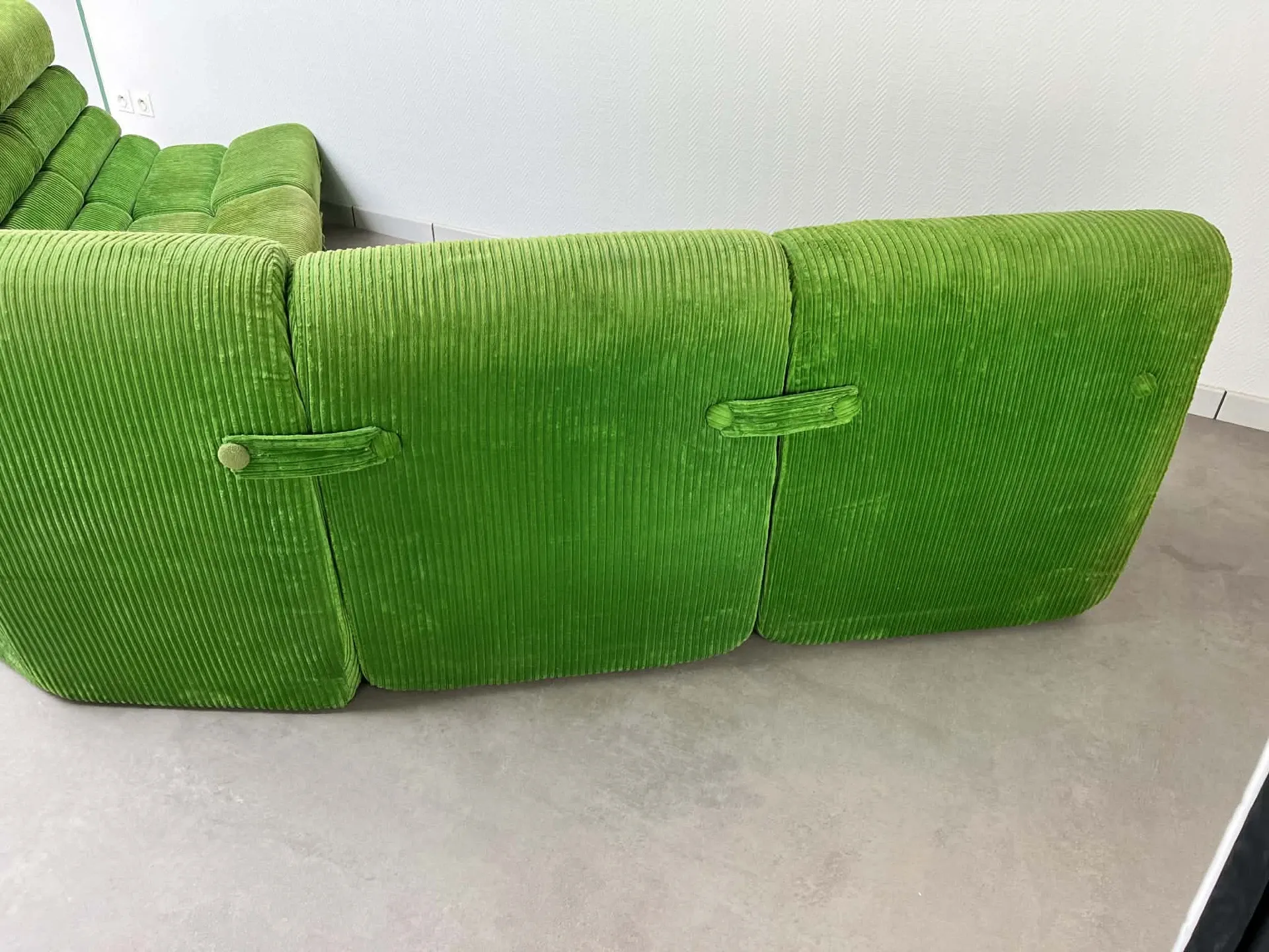 Modular green velvet corner sofa, 1970s