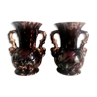 Ceramic vases decorated tortoiseshell, Vallauris style