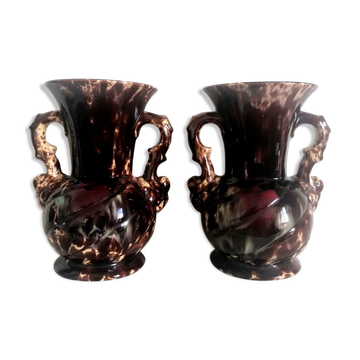 Vases en céramique décor écaille de tortue, style Vallauris