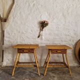 Pair of vintage rattan bedside tables