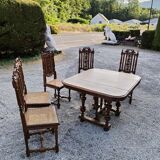 Solid wood beech table with 5 wooden chairs and canning.