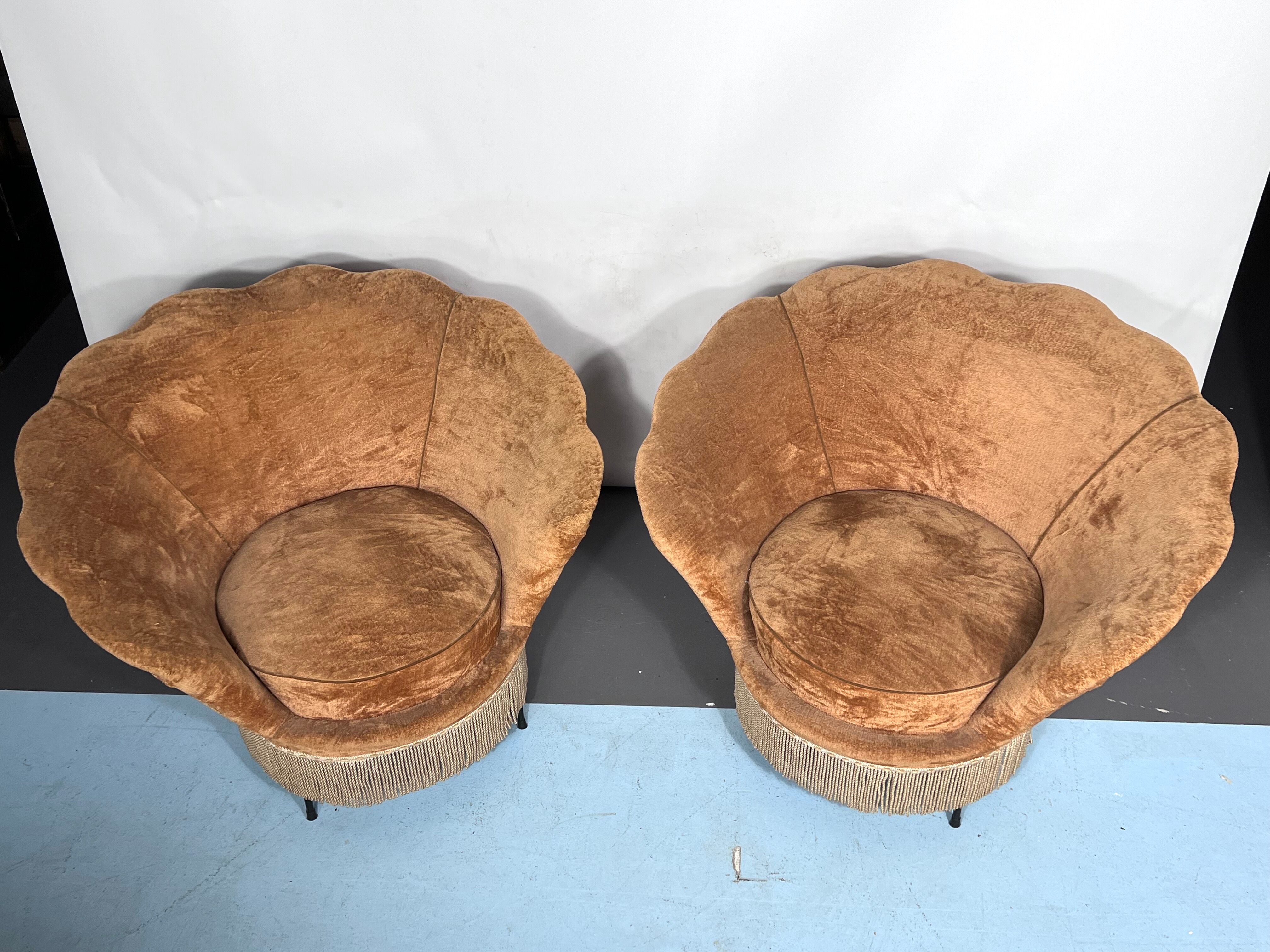 Set of two round velvet armchairs from 50s