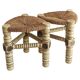 Brutalist Hand-Carved Wood and Fiber Stools, Belgium, Circa 1960s