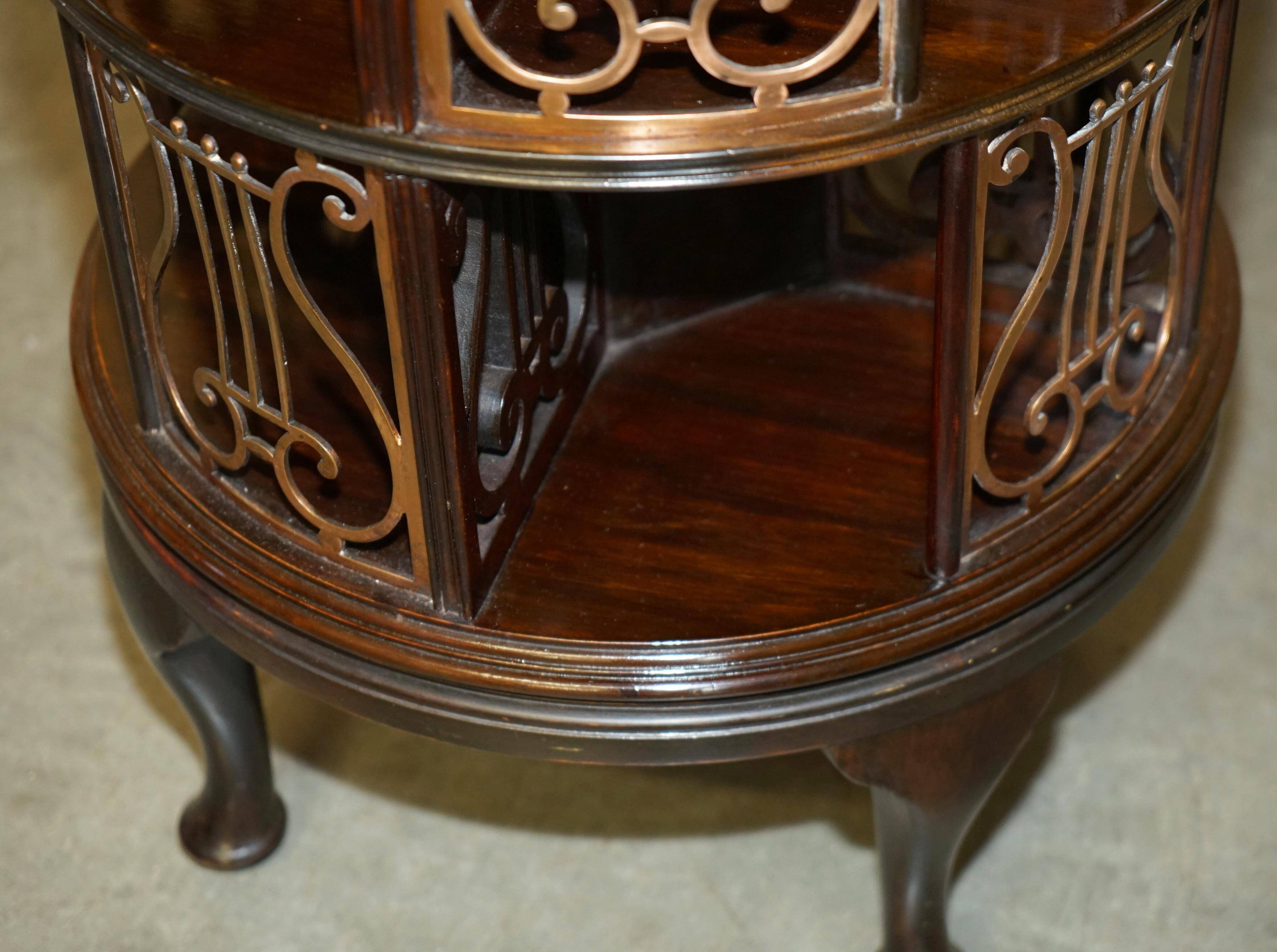 Restored Victorian library table in hardwood and brass.