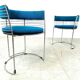 Set of 6 chrome wire and blue fabric dining chairs, 1970s