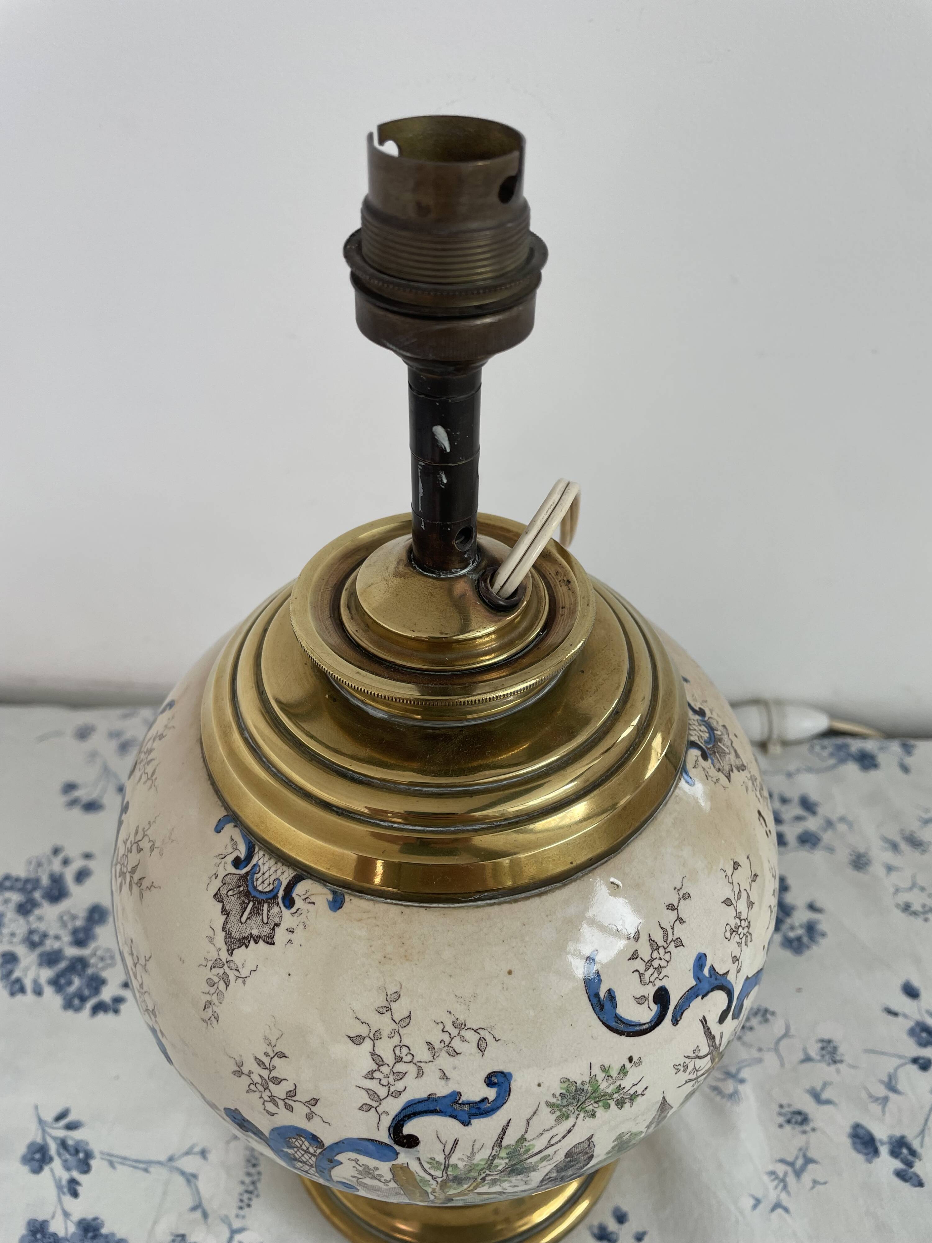 Antique lamp on earthenware vase attributed to Lunéville, monogram LN