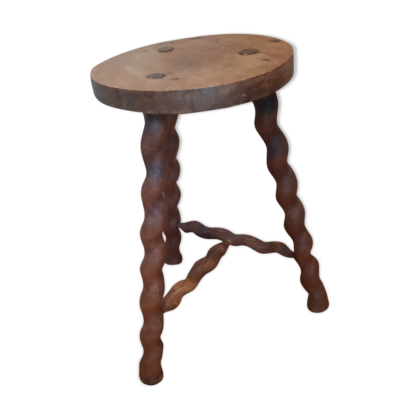 Turned wooden brutalist tabouret