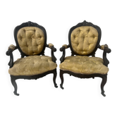 Paire de fauteuils Napoléon III de style Louis XV en palissandre XX siècle