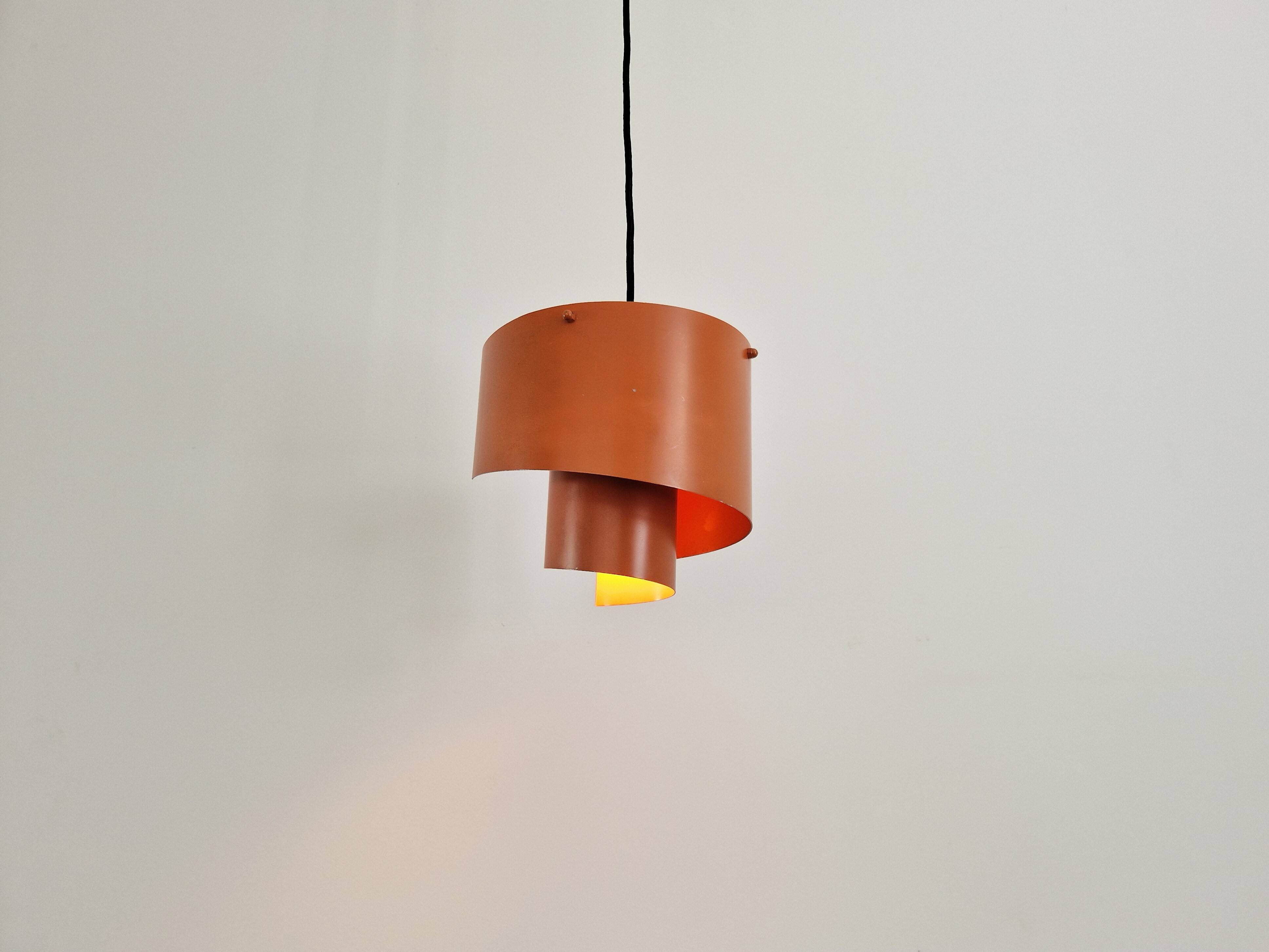 Orange swirl shaped pendant or ceiling lamp by Simon P. Henningsen for Lyfa, Denmark 1960's