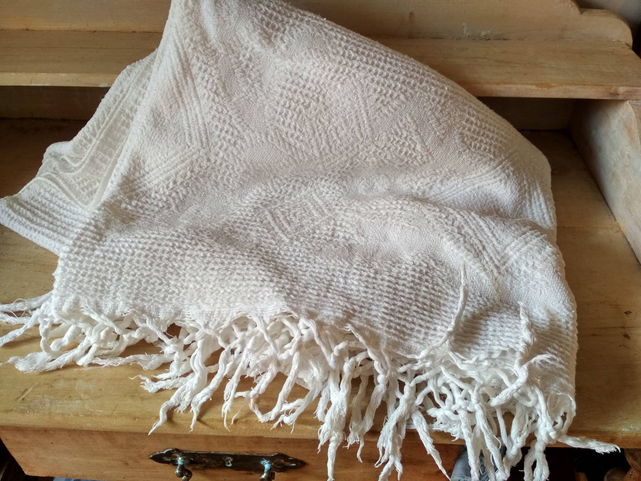 Dessus de lit en coton blanc  tissé , lit 1 place