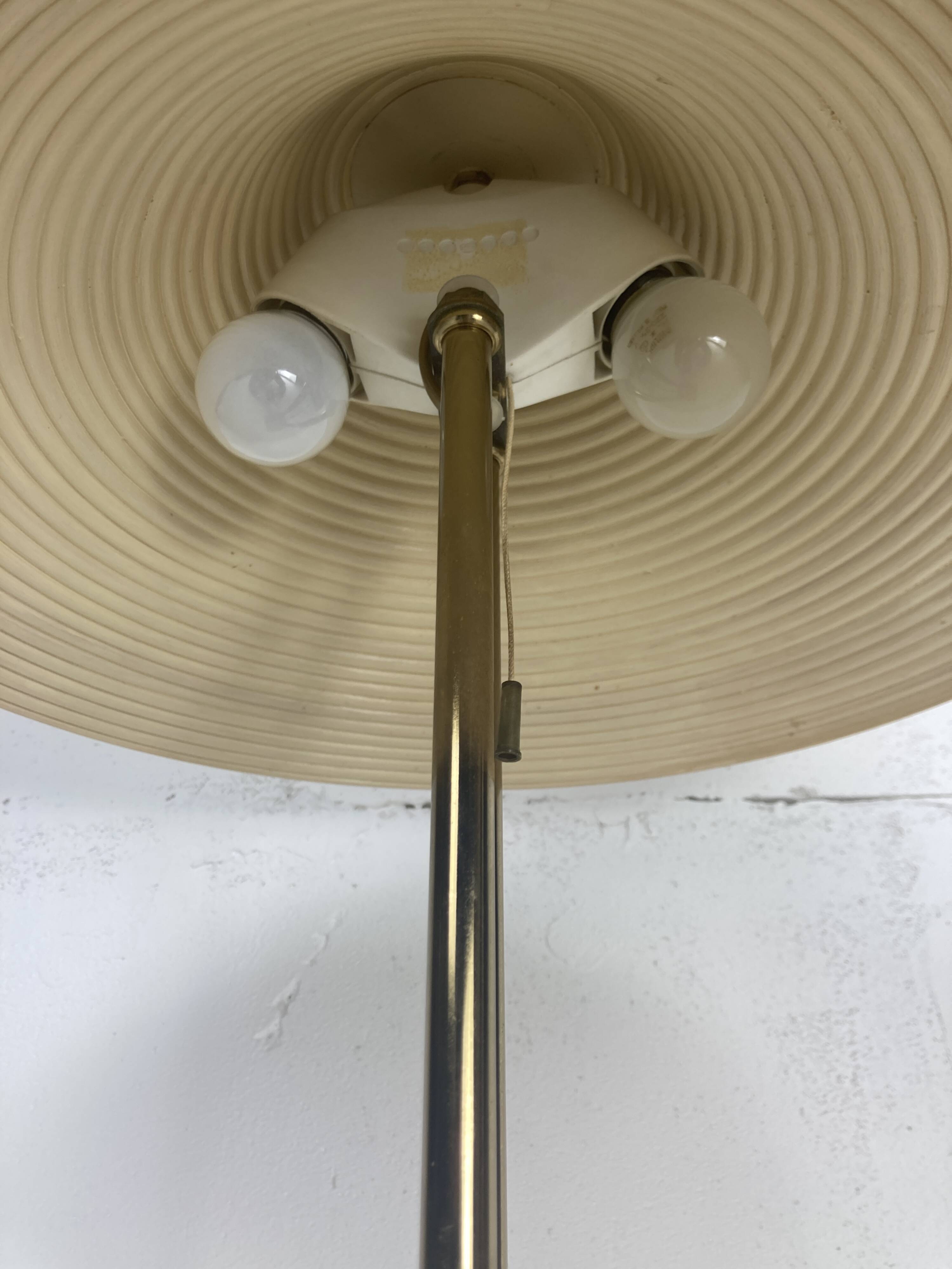 Brass and pencil reed rattan table lamp, Italy 1970s