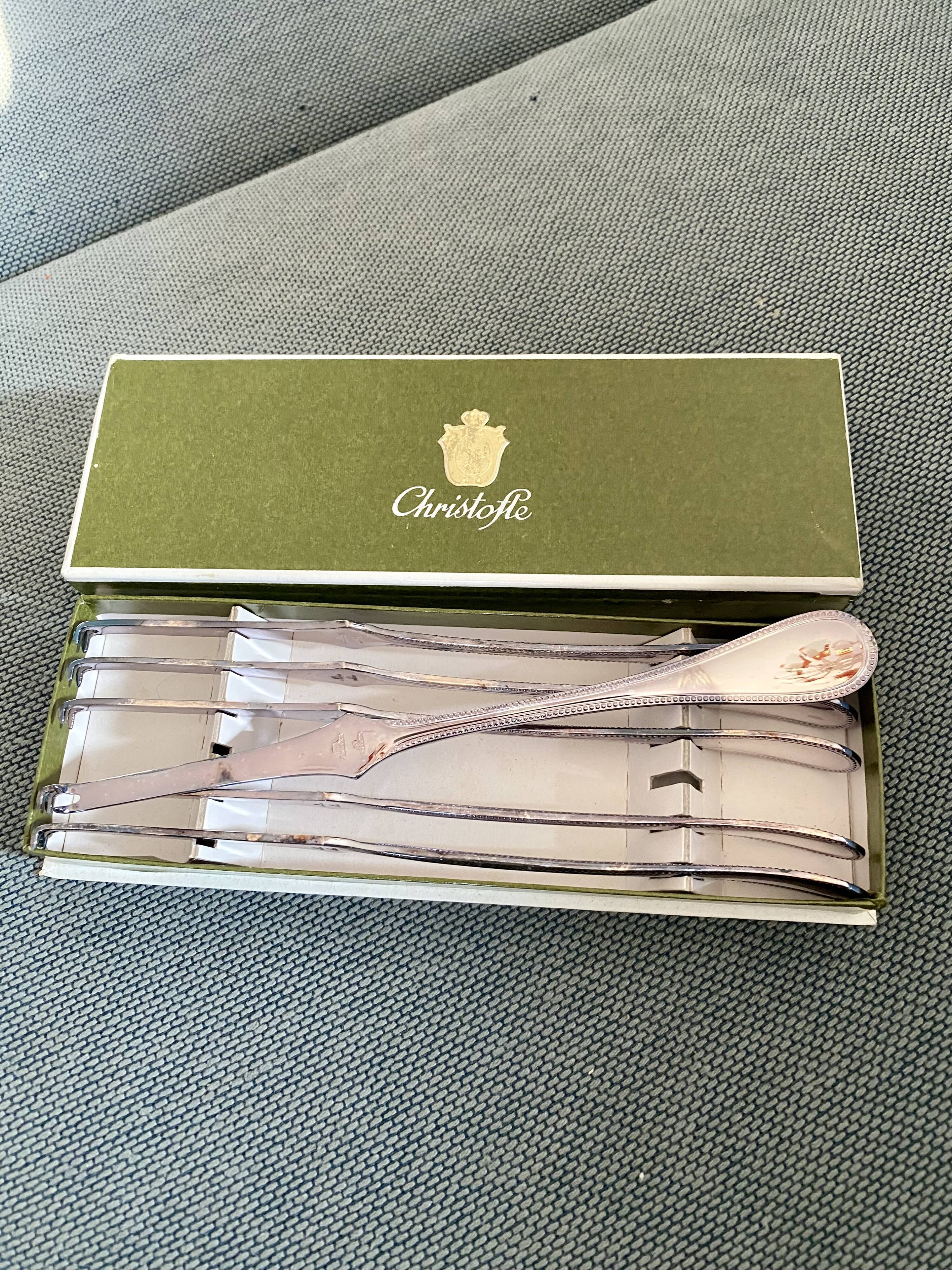 Box of 6 lobster fork picks Christofle pearls.