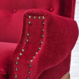Fauteuil danois, originale, meuble en velours, pieds en bois de chêne