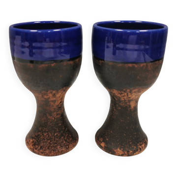Two mugs in partially blue-glazed ceramic, from Seilast Wisby Sweden