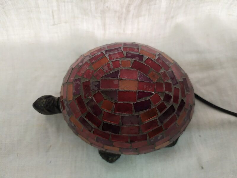 Glass turtle lamp mosaic cast iron Red watch