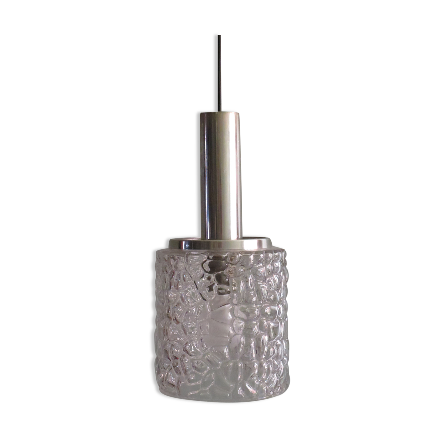 Vintage pendant lamp, glass and chrome, Belgium 1960