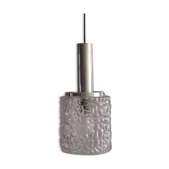 Vintage pendant lamp, glass and chrome, Belgium 1960