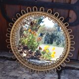 Round rattan mirror attributed to Franco Albini 1950