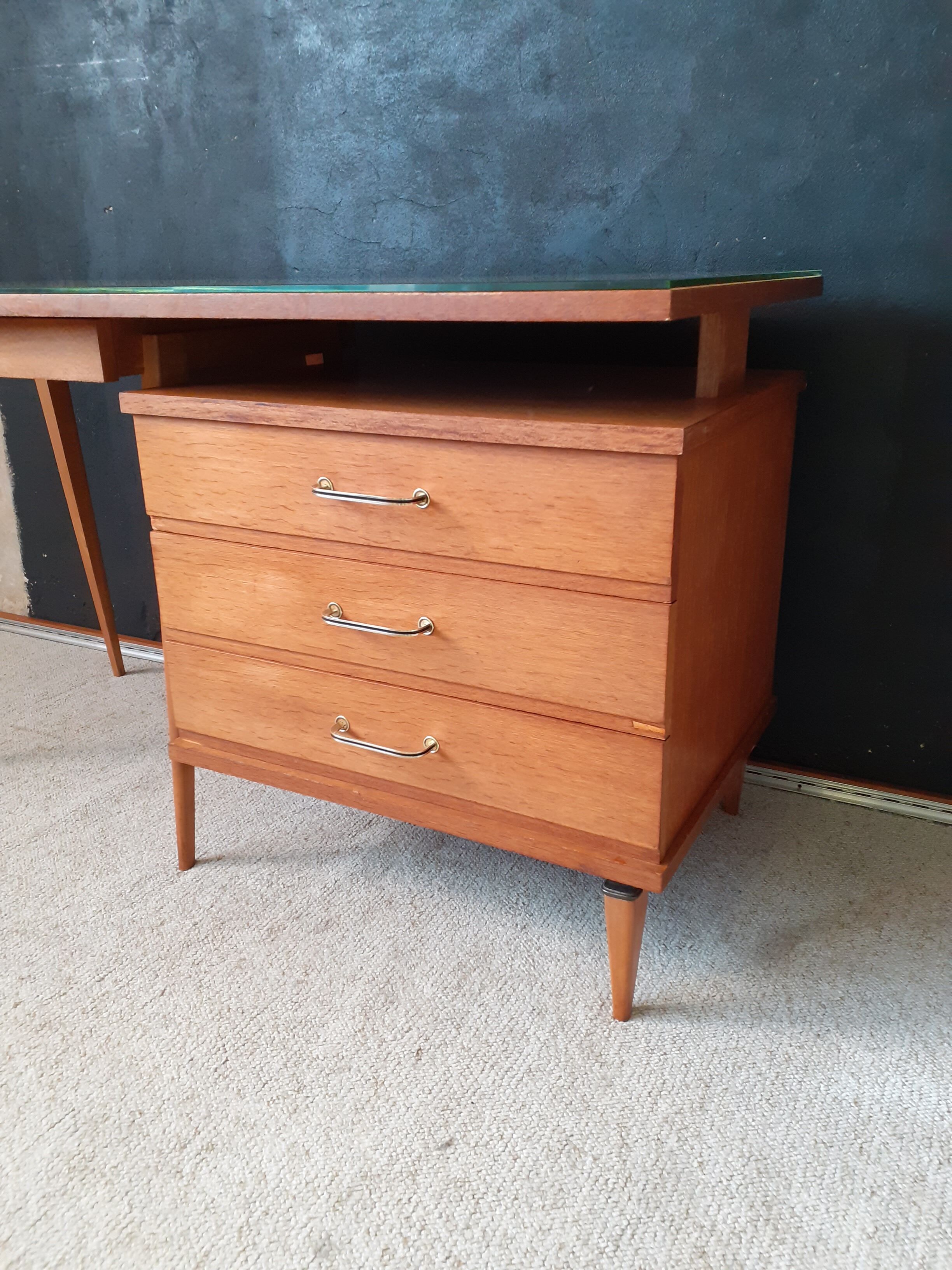 Vintage desk with compass feet around 1950