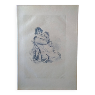 une planche en héliogravure de Dujardin illustrateur Adrien Marie 1883 ( lire description )