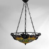 Art Deco wrought iron chandelier by Augustin Louis Calmels, France, Circa 1920