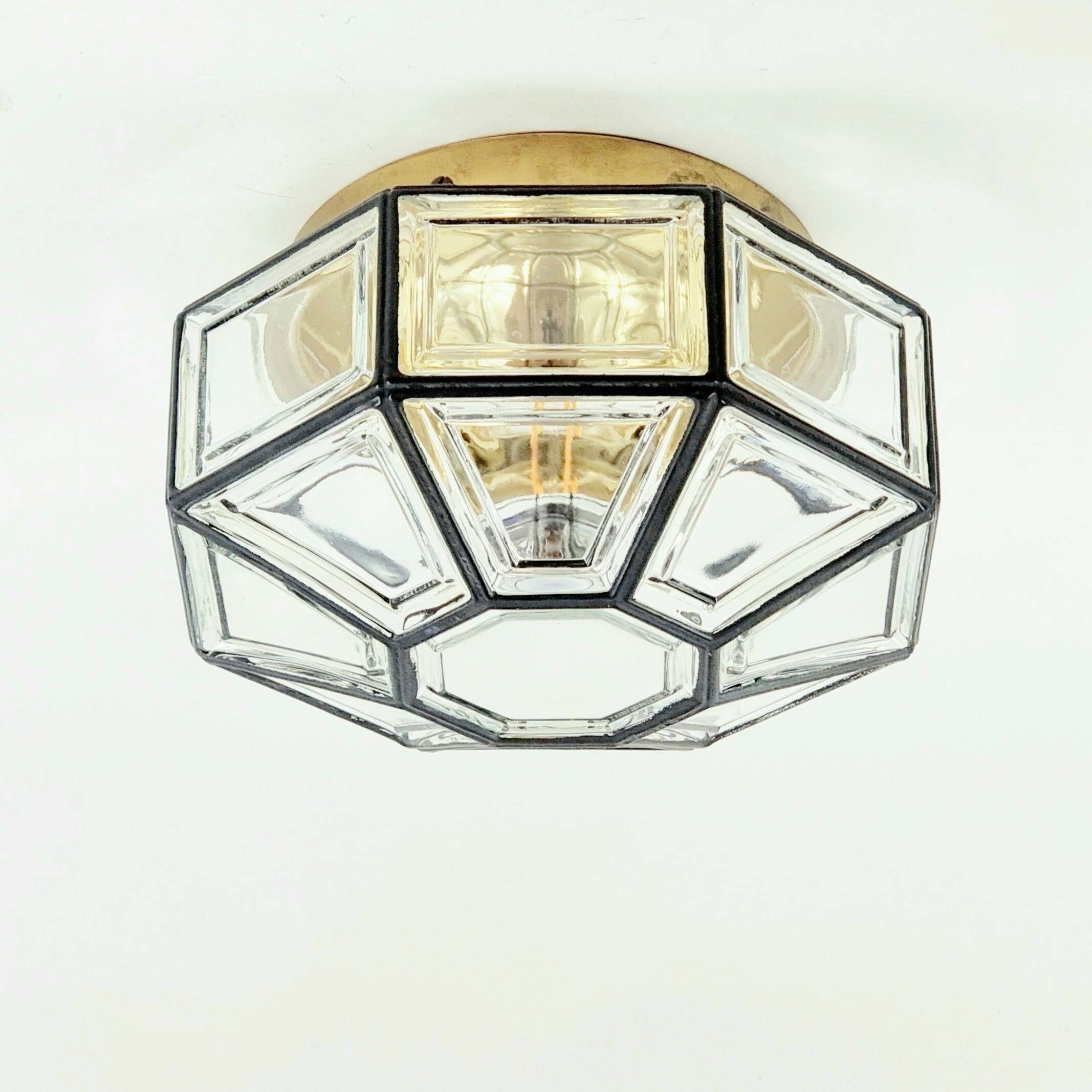 Plafonnier en verre et laiton de style Mid-Century, provenant de Limbourg, en Allemagne, années 1960