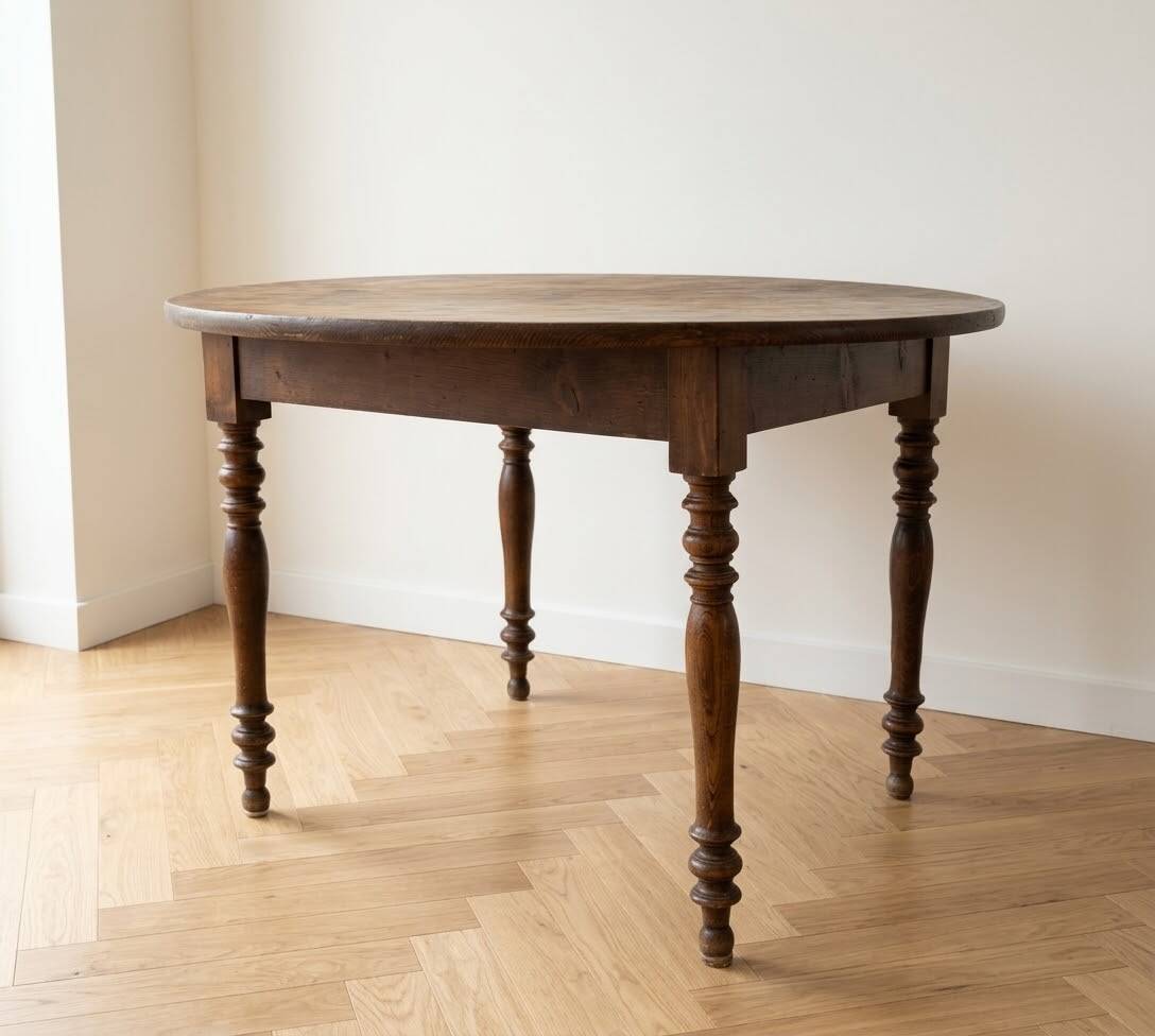 Table de salle à manger ronde rustique en bois massif