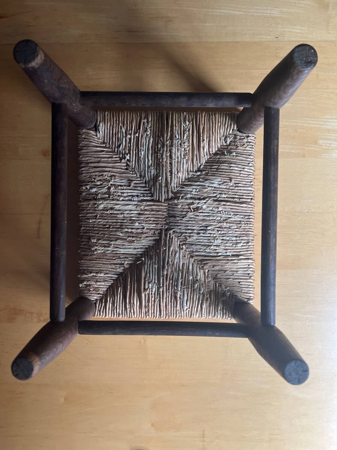 Wooden and straw stool