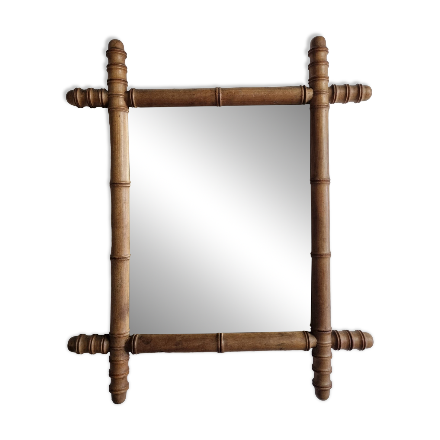 Miroir en bois tourné à l'imitation du bambou, des années 20-30, 42 x 49 cm