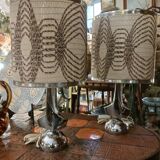 Pair of 1970 lamps, silvered bronze, kinetic lampshade.