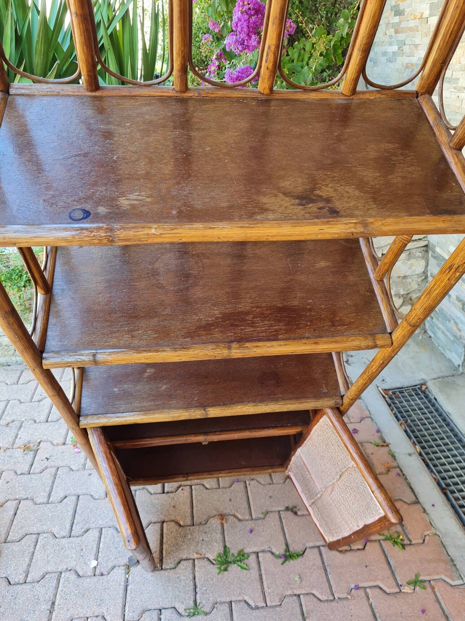 Rattan and canning furniture with vintage shelves