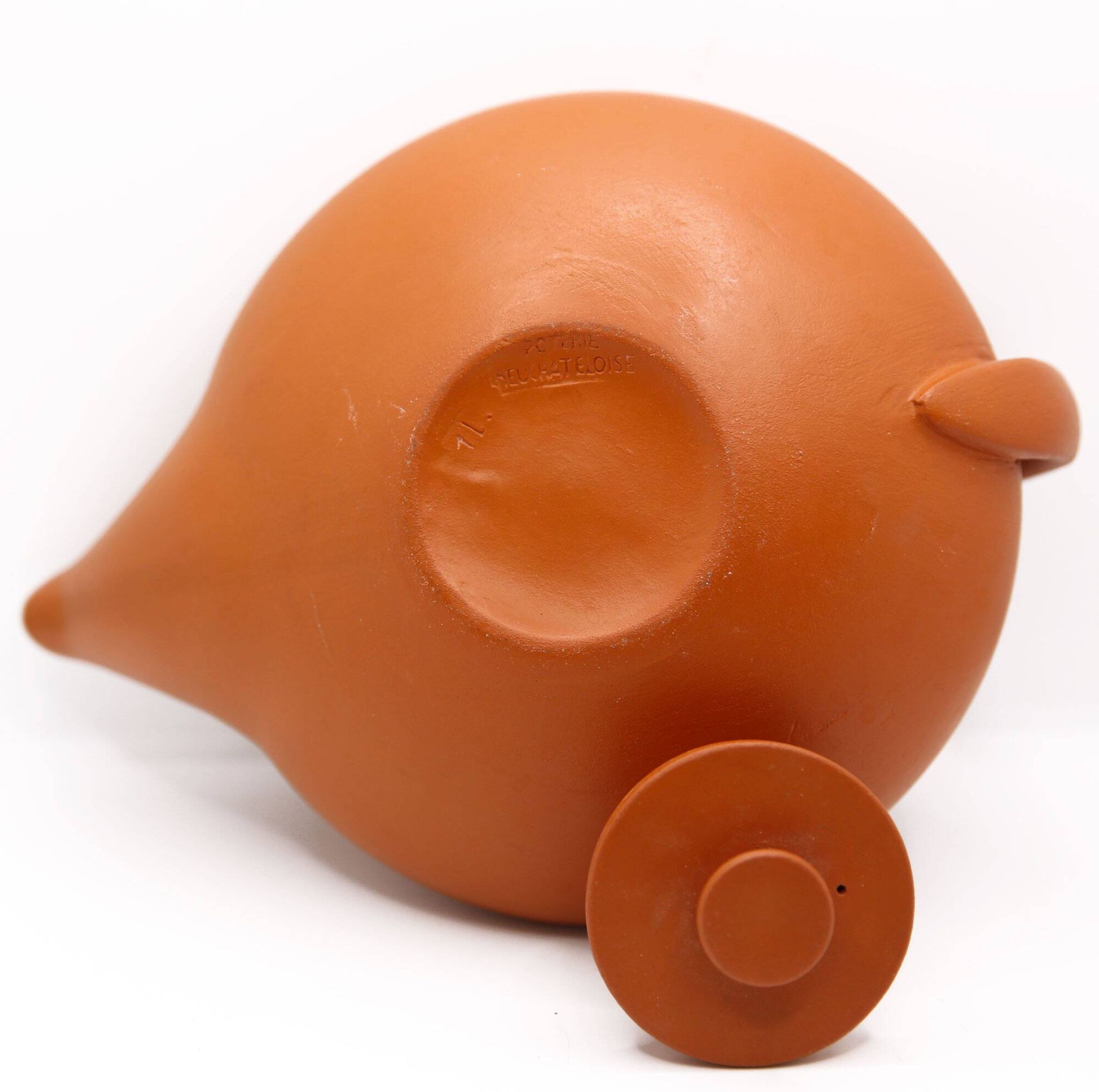 Old handmade earthenware teapot from Neuchâtel pottery, Switzerland