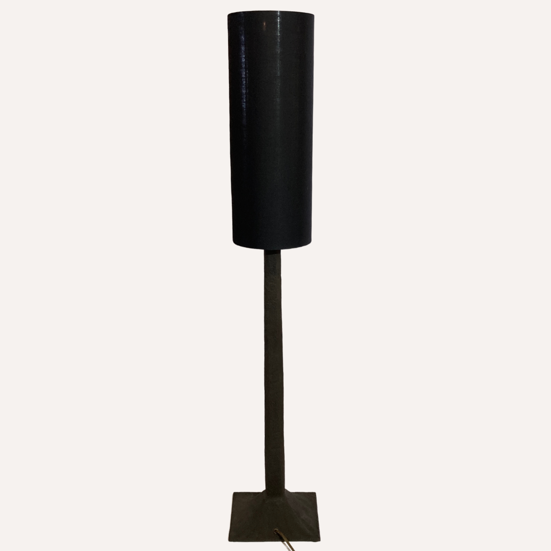 Pair vintage brutalist iron hammered floor or large table lamps, Germany.